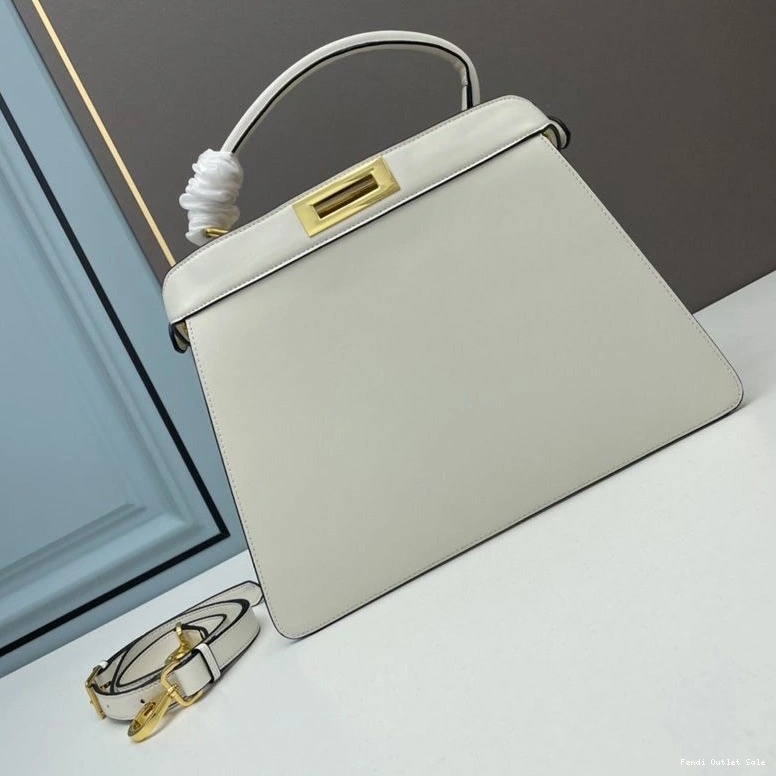 Cheap Nappa Peekaboo Bag Laether In White Fendi ISeeU Medium 0730